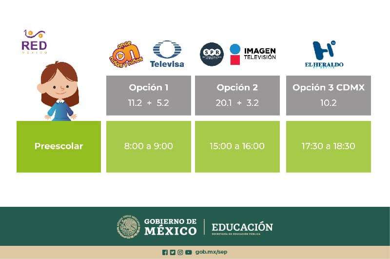 Horarios de Aprende en Casa II para preescolar