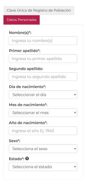 Llenar datos personales en el móvil (Curp)