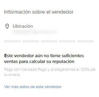 Información del vendedor  sin reputación en Mercado Libre