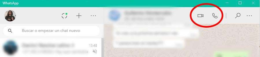 WhatsApp Web, botones para iniciar videollamadas