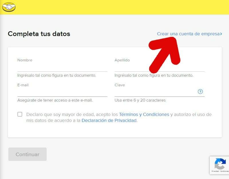 Crear cuenta de empresa en Mercado Libre