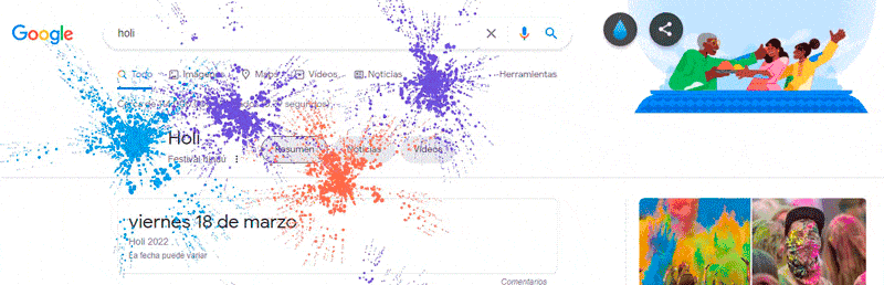 Pinta tu pantalla con colores Holi buscando en Google