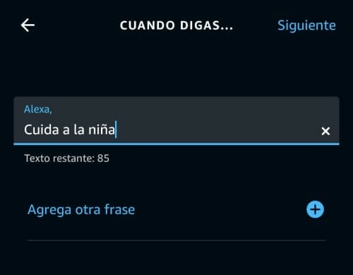 Frase de activación: Alexa, cuida a la niña 