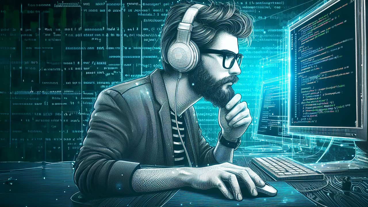 Hombre desarrollando web apps desde su equipo de cómputo
