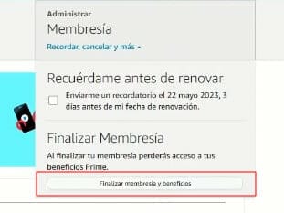 Finalizar membresía Amazon Prime
