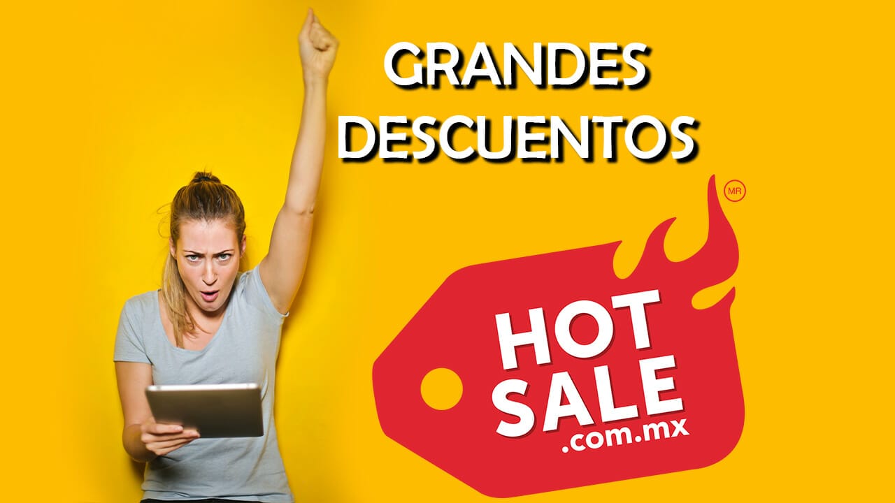 Grandes de cuentos en Hot Sale 2023, mujer celebrando ofertas en línea