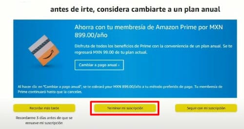 Terminar mi suscripción Amazon Prime