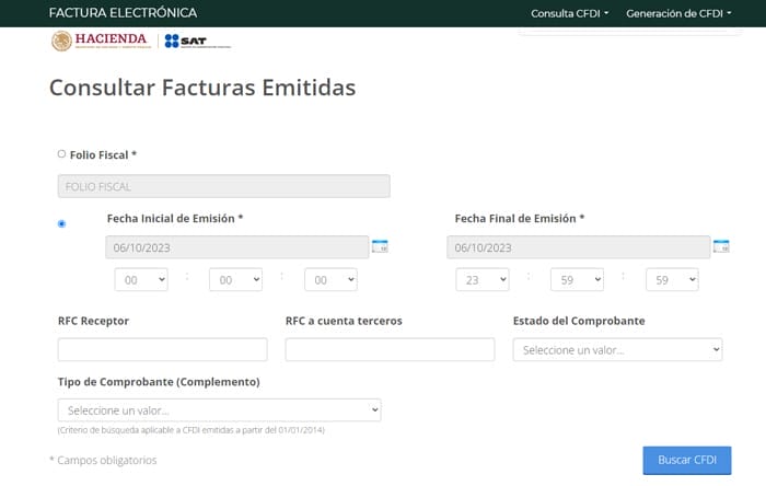 Consultar Facturas emitidas SAT por folio fiscal o fecha.