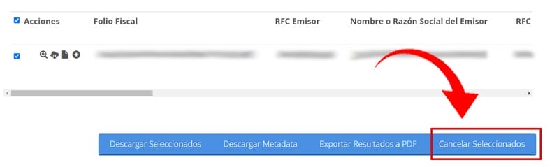 Cancelar seleccionados, facturas SAT