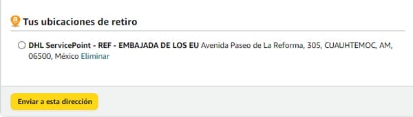 Ubicaciones de retiro, Amazon entregas.
