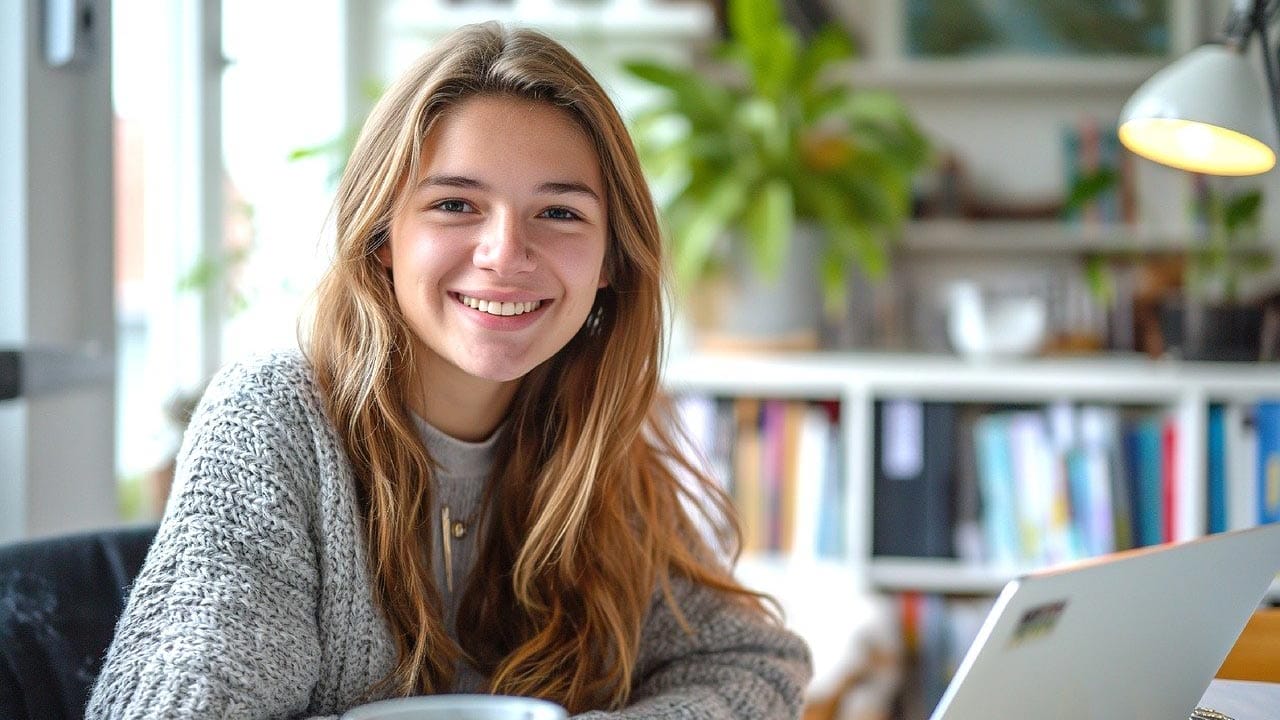 Mujer, tomando curso en línea