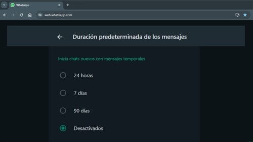 Activar Mensajes temporales en Whatsapp Web