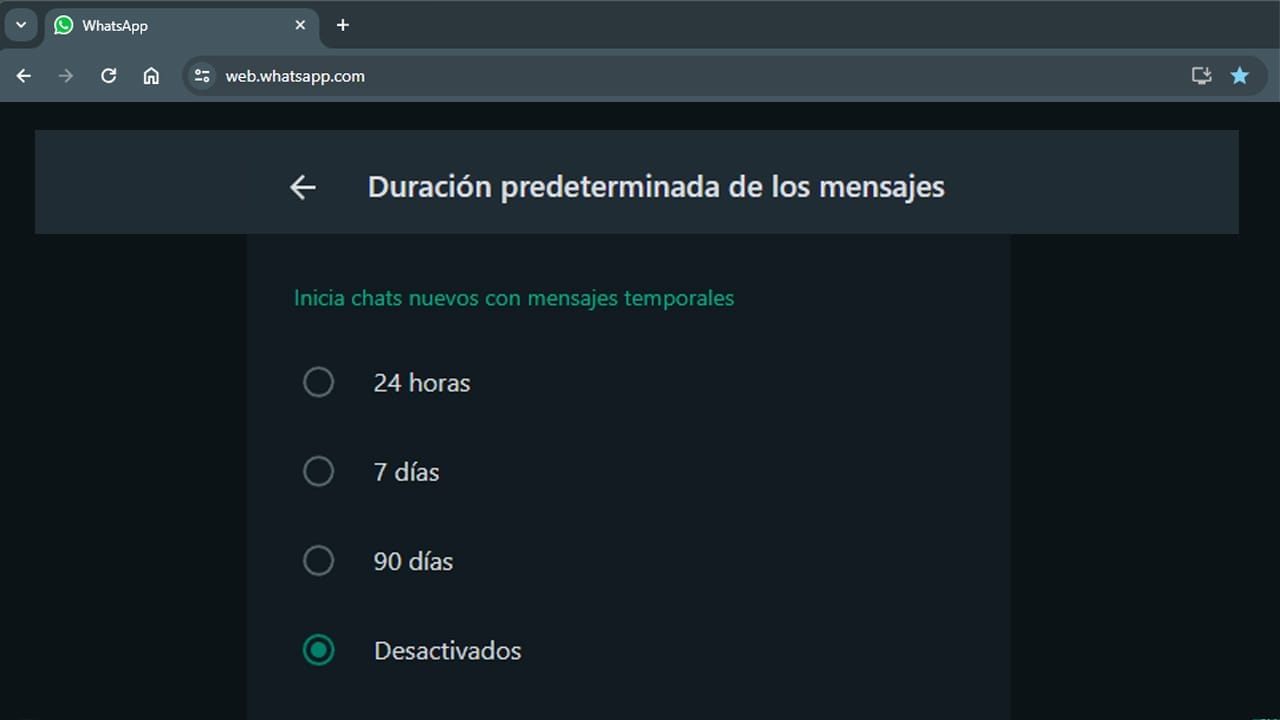 Activar Mensajes temporales en Whatsapp Web