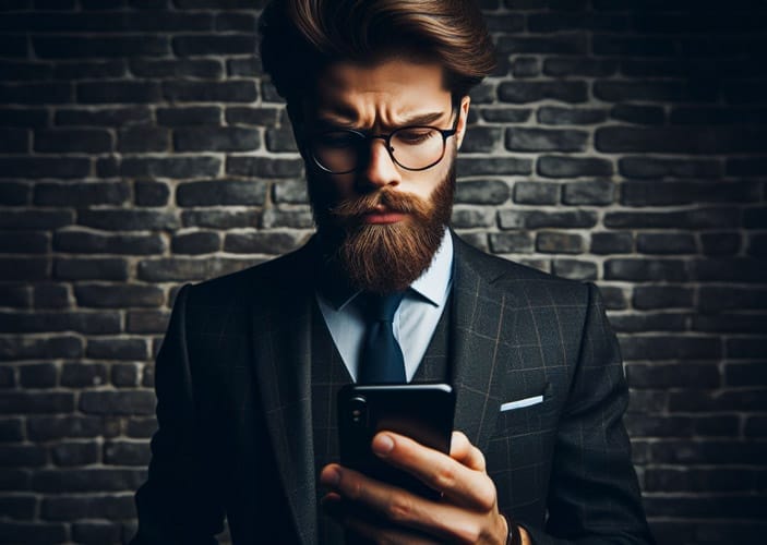 Hombre utilizando una web app desde su celular