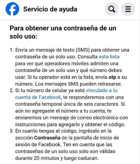 Recuperar cuenta de Facebook enviando un mensaje SMS
