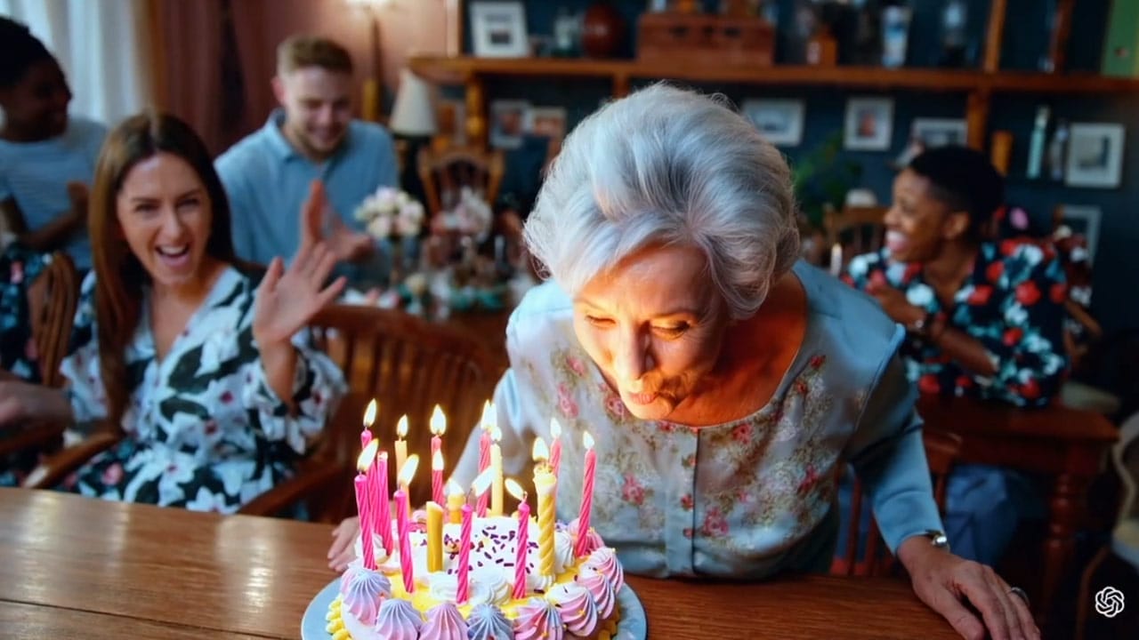 Video creado por Sora OpenIA Mujer con velas de cumpleaños