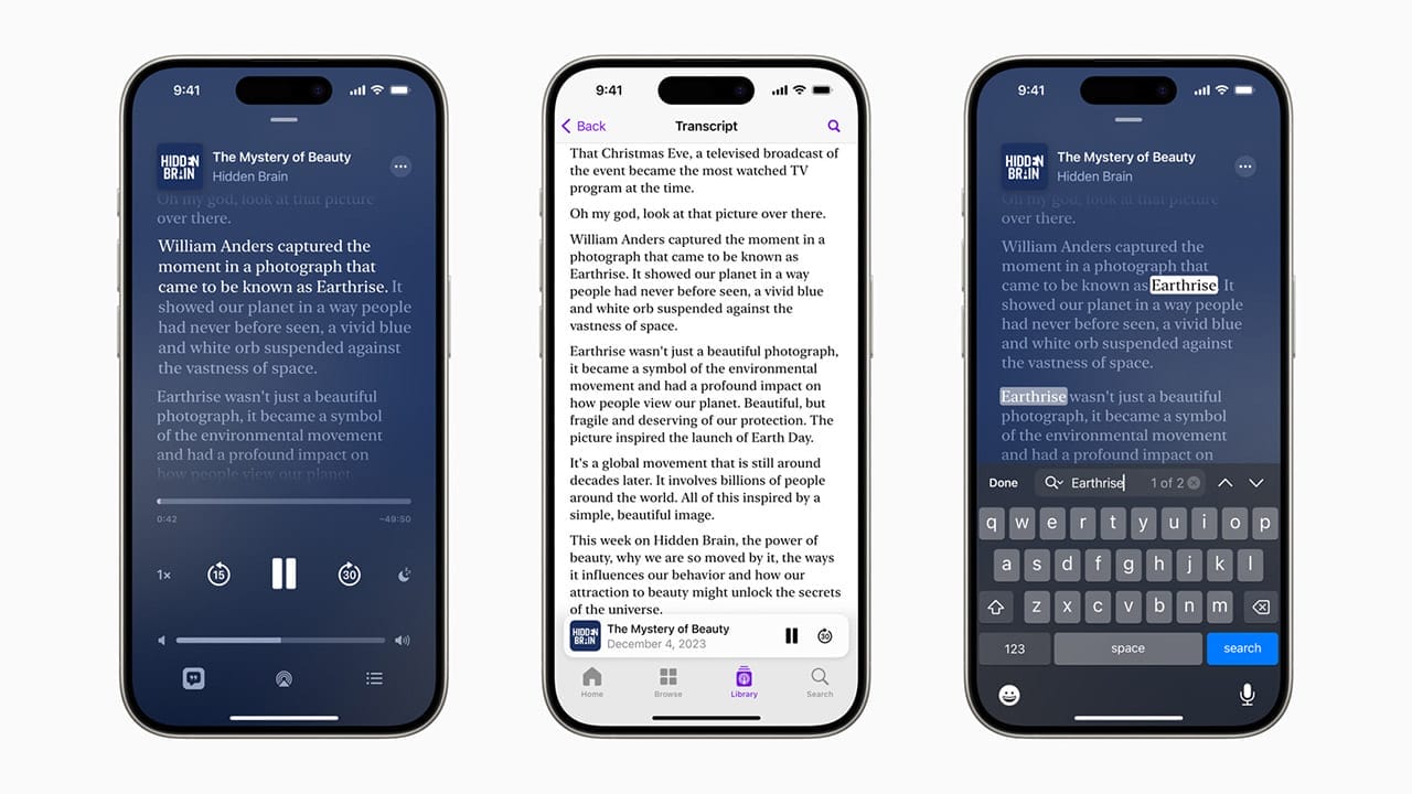 transcripciones en Apple Podcasts