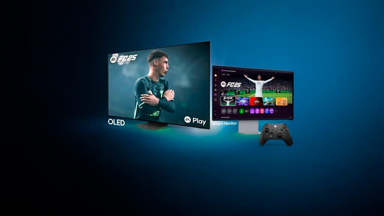 Imagen de una pantalla Samsung con Gaming Hub y EA Sports FC 25