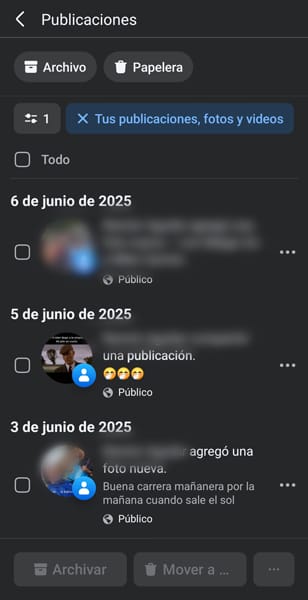 Eliminar publicaciones en Facebook desde el móvil.