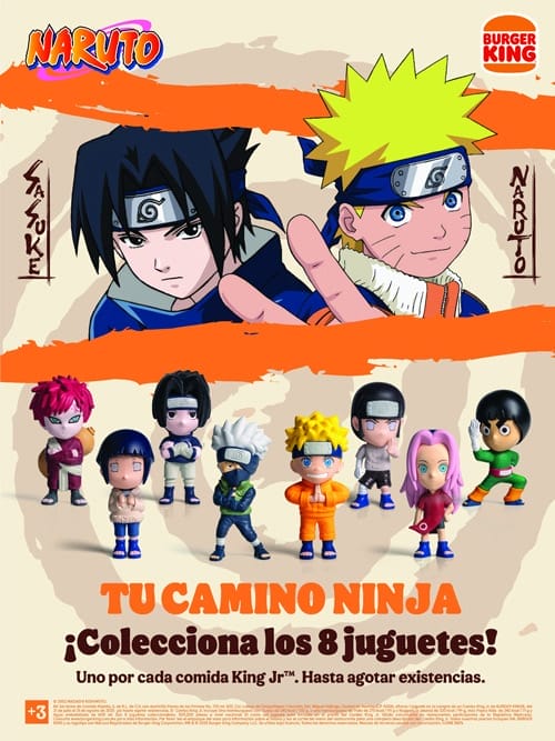 Baner promocional de Burger King, mostrando las figuras del anime de Naruto