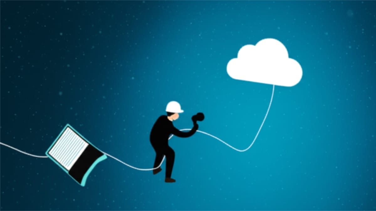 Hombre subiendo música a la nube, música en Cloud