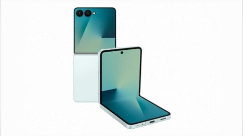 Ilustación del nuevo Samsung Galaxy Flip 7 con fondo blanco