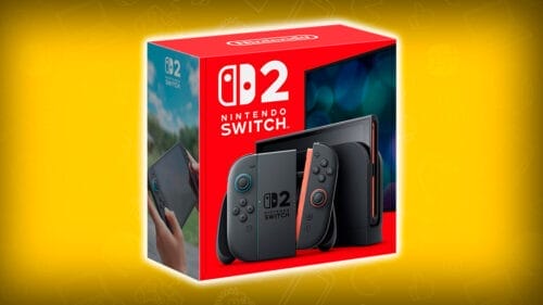 Caja de la Nintendo Switch 2, con fondo amarillo, por oferta en el el Buen Fin 2025