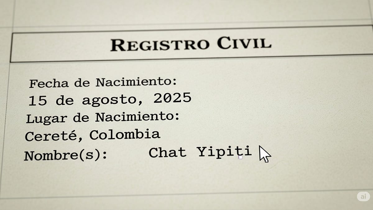 Simulación de un Acta de nacimiento de la niña Chat Yipiti