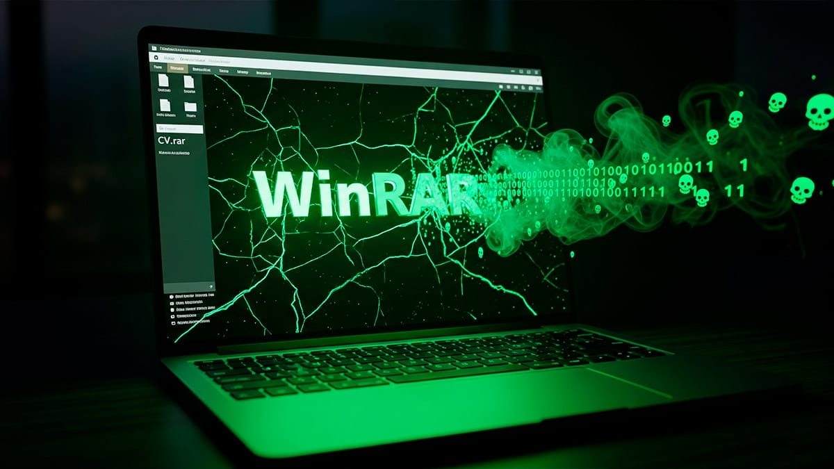 Imagen una laptop infectada gracias a WinRar, por vulnerabilidad día Zero Path Traversal