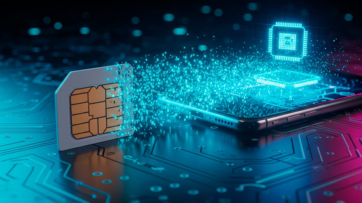 Imagen de una SIM que se transforma en eSIM, danto a entender que la SIM virtual es el futuro