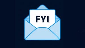 ilustación de una carta con un papel y las letras FYI, denotando que se mostrará su significado