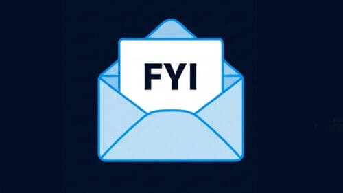 ilustación de una carta con un papel y las letras FYI, denotando que se mostrará su significado