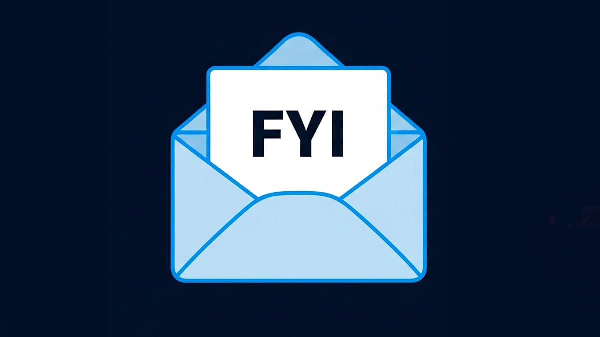 ilustación de una carta con un papel y las letras FYI, denotando que se mostrará su significado