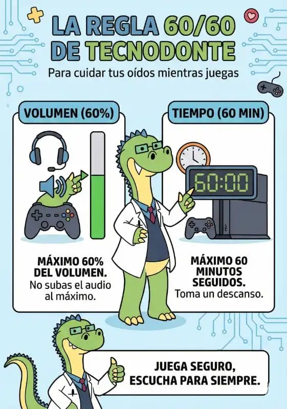 Regla 60/60 para cuidar el oído mientras juegas videojuegos